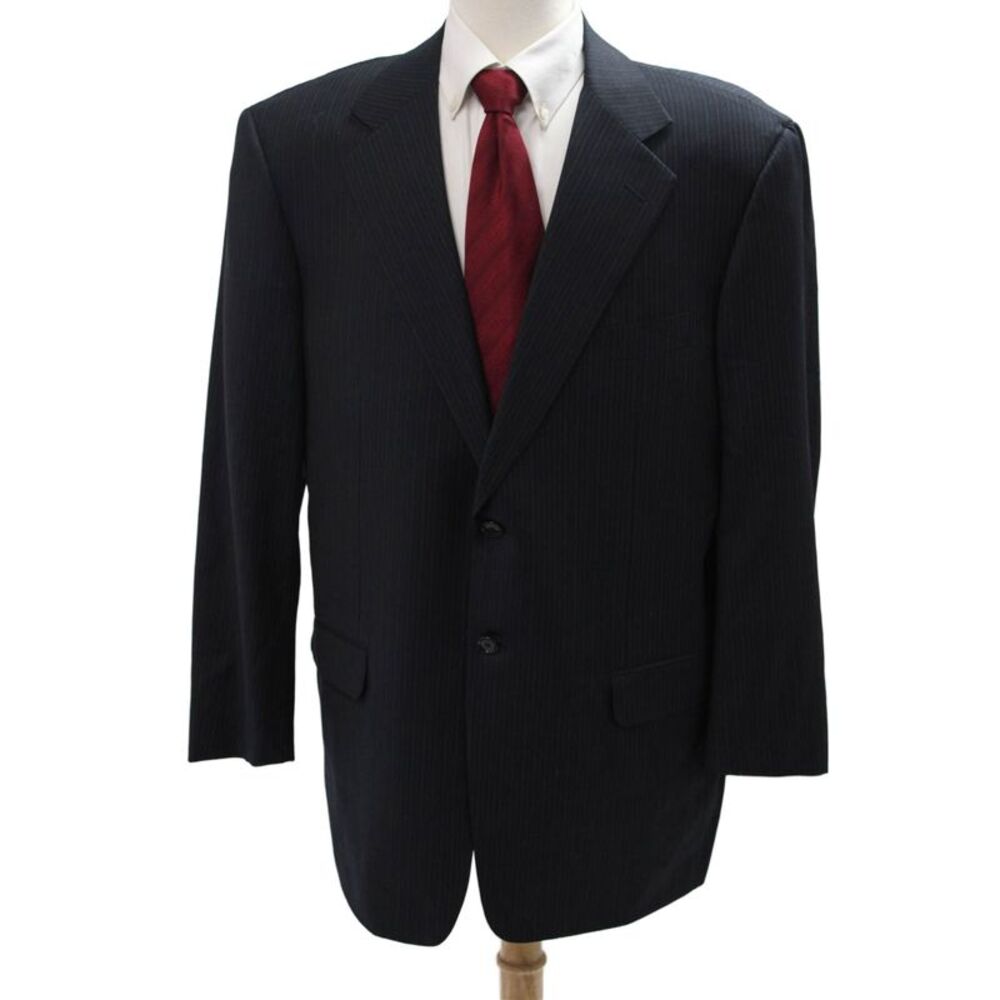 Pal Zileri Mens Dark Blue Striped Pure New Wool Suit Jacket Size 42